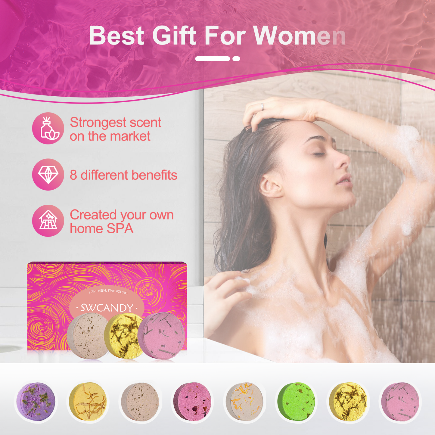 SWCandy 8 Pcs Aromatherapy Shower Steamers Gifts Set Fruit
