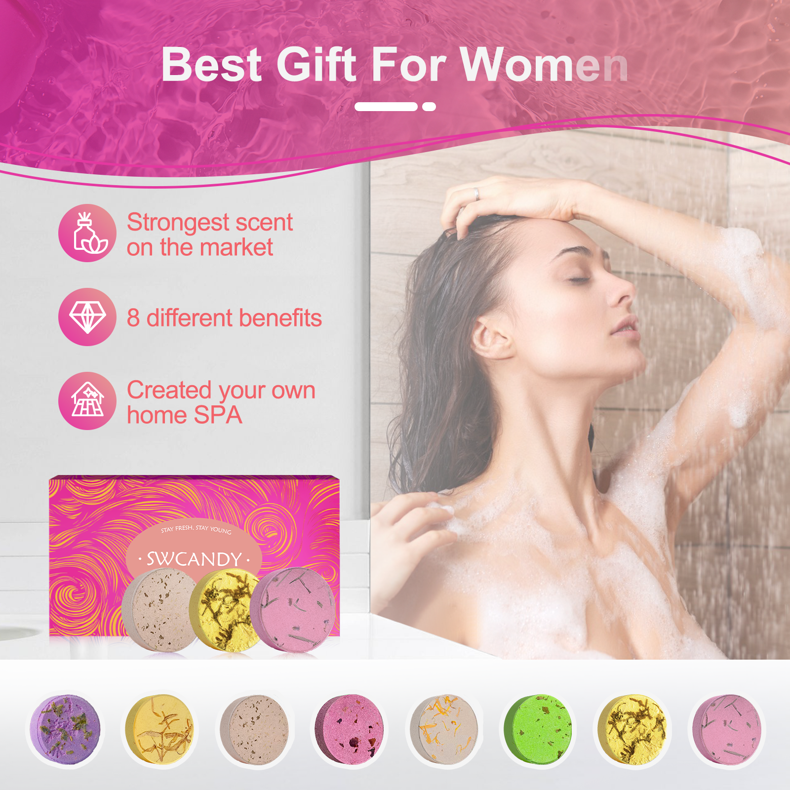 SWCandy 8 Pcs Aromatherapy Shower Steamers Gifts Set Fruit - SWCANDY