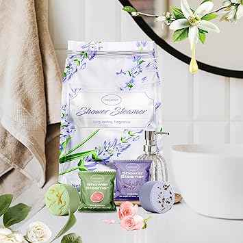 SWCANDY Aromatherapy Shower Steamers – 18 Pcs Lavender Essential Oil Pouch for Stress Relief and Spa at Home