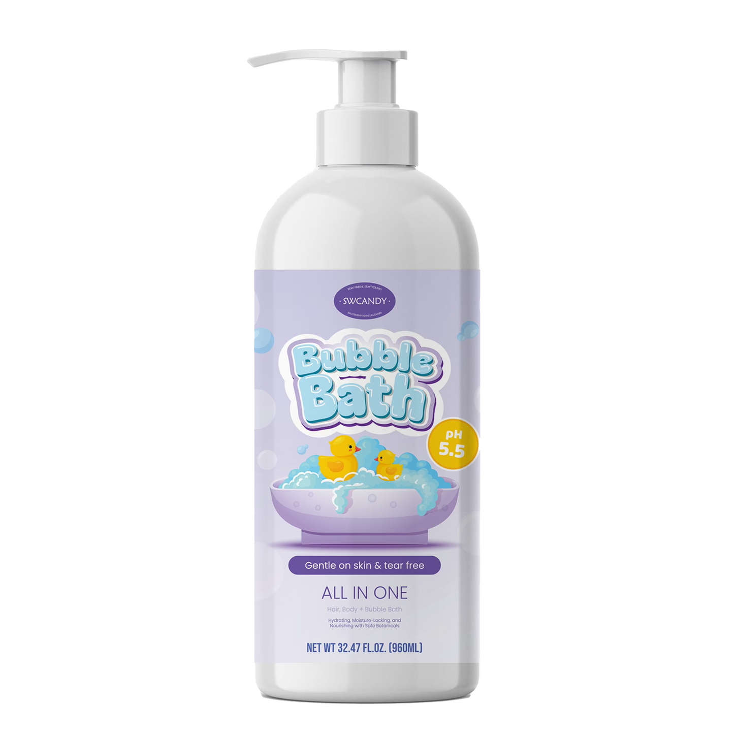 SWCANDY Gentle 3-in-1 Bubble Bath 1L – Shampoo, Body Wash & Bubble Fun for Kids