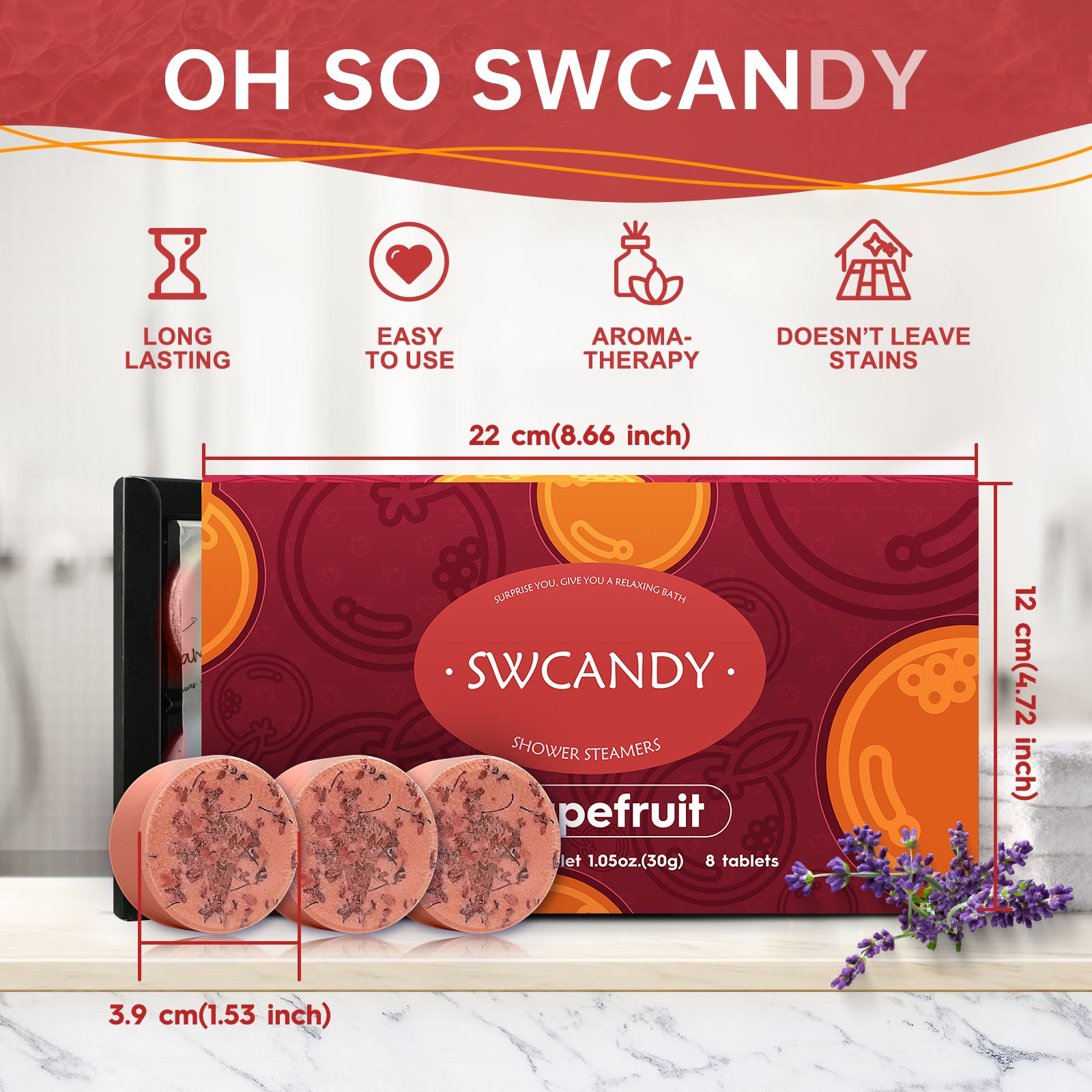SWCandy Aromatherapy Shower Steamers Gifts Grapefruit 8 Pcs