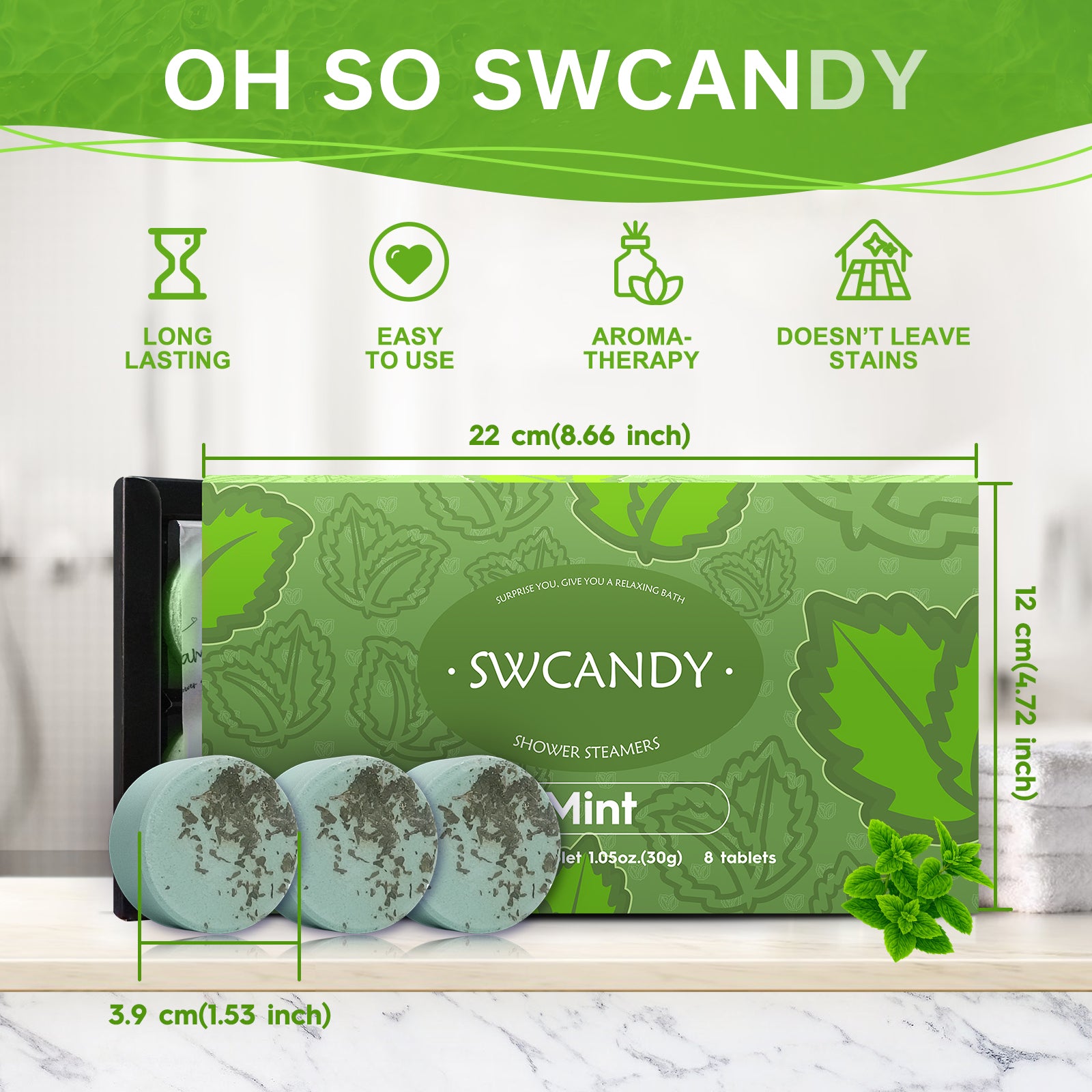 SWCandy Aromatherapy Shower Steamers Gifts Mint 8 Pcs