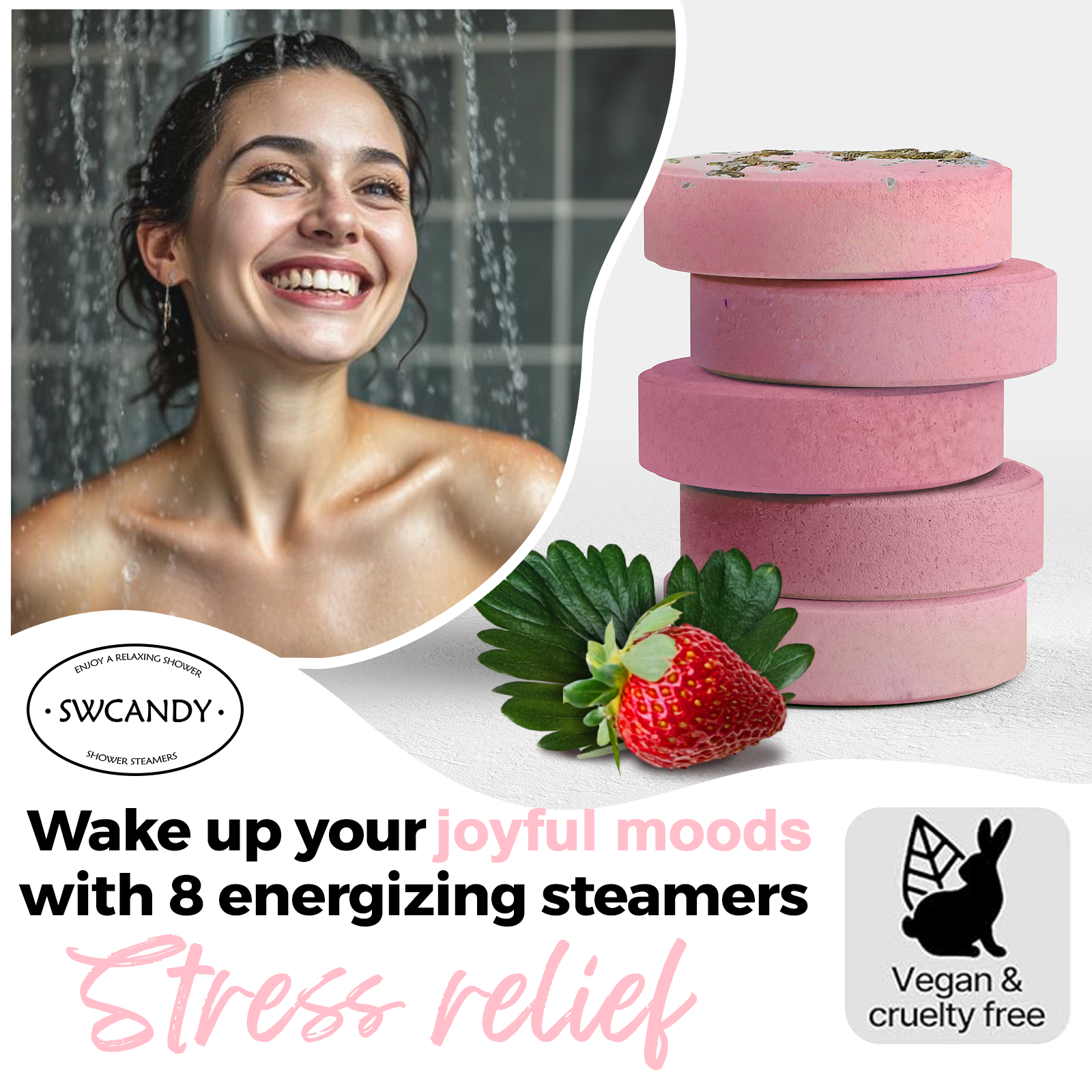 SWCandy Aromatherapy Shower Steamers Gifts Strawberry 8 Pcs