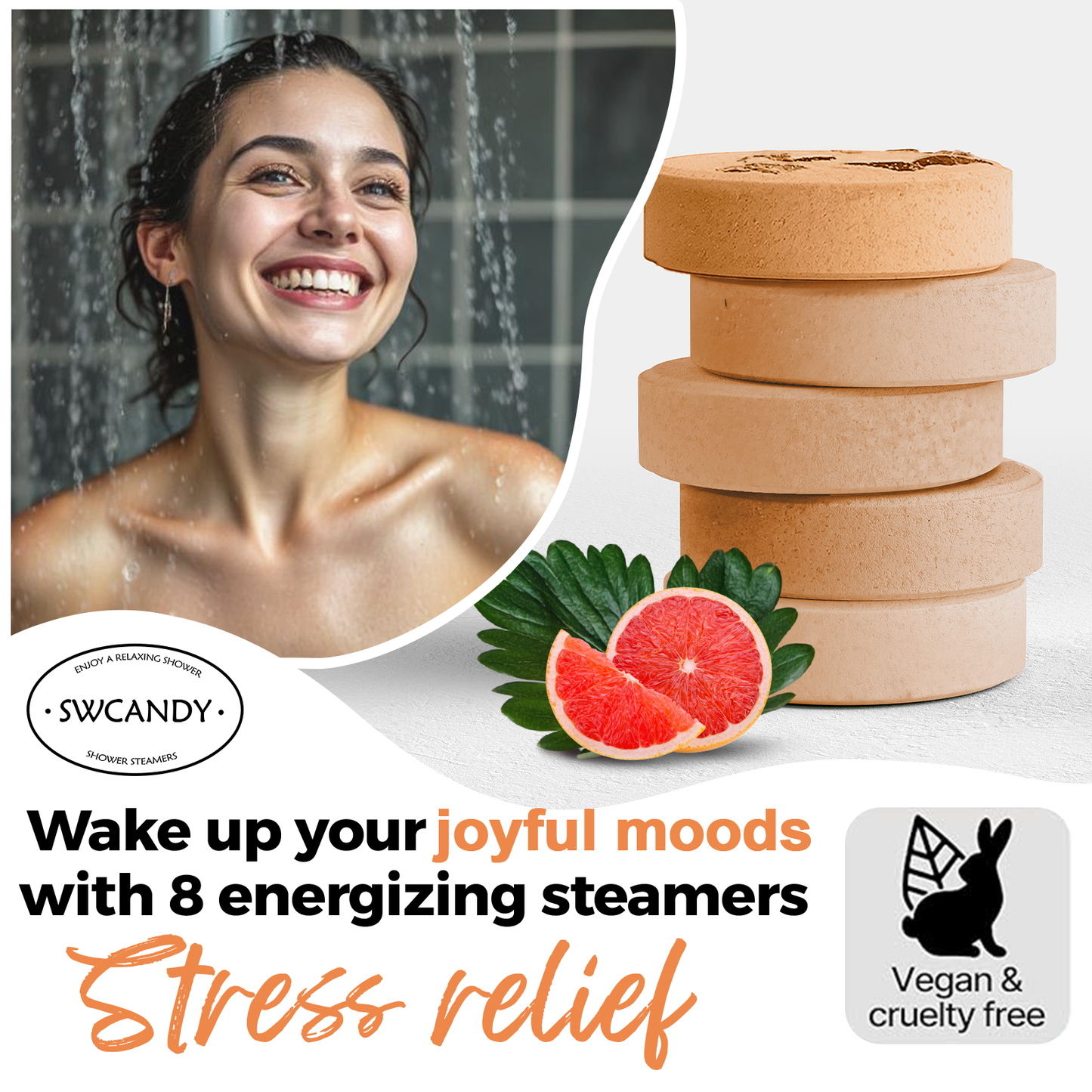 SWCandy Aromatherapy Shower Steamers Gifts Grapefruit 8 Pcs - SWCANDY