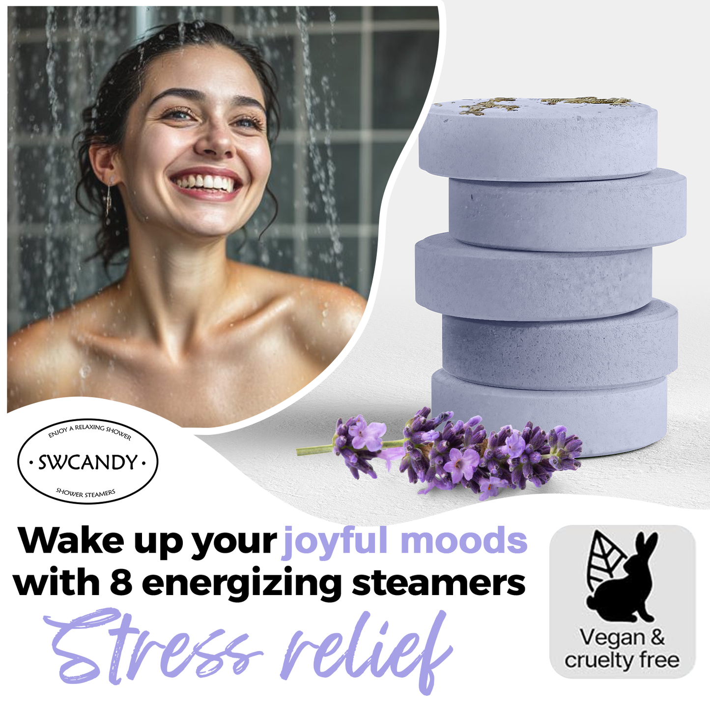 SWCandy Aromatherapy Shower Steamers Gifts Lavender 8 Pcs - SWCANDY