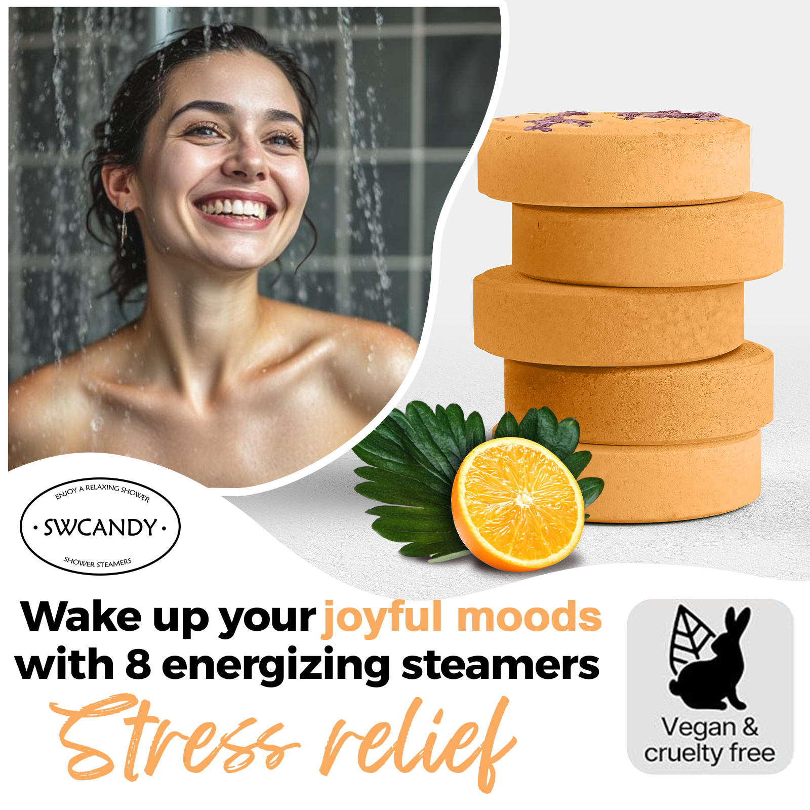 SWCandy Aromatherapy Shower Steamers Gifts Orange 8 Pcs - SWCANDY