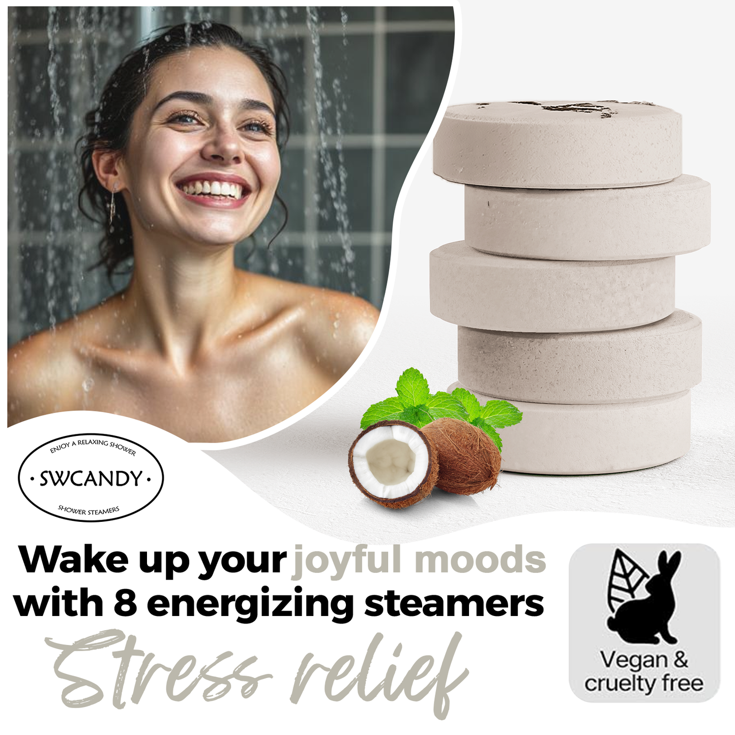 SWCandy Aromatherapy Shower Steamers Gifts Coconut Mint 8 Pcs - SWCANDY