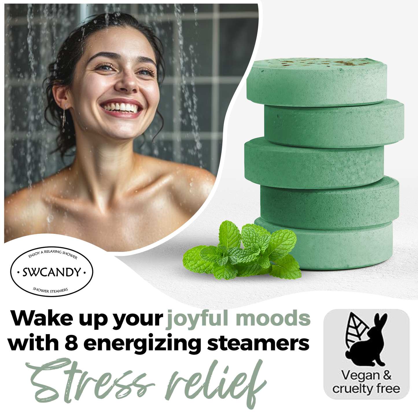 SWCandy Aromatherapy Shower Steamers Gifts Mint 8 Pcs - SWCANDY