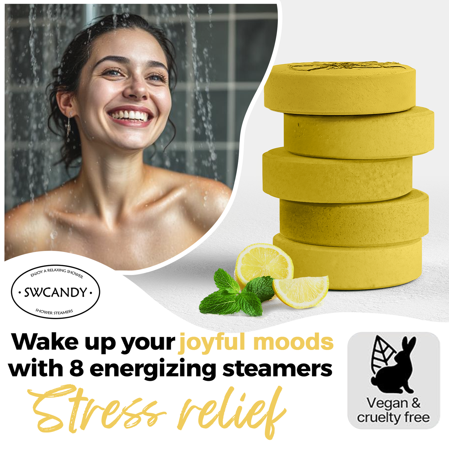 SWCandy Aromatherapy Shower Steamers Gifts Lemon Mint 8 Pcs - SWCANDY
