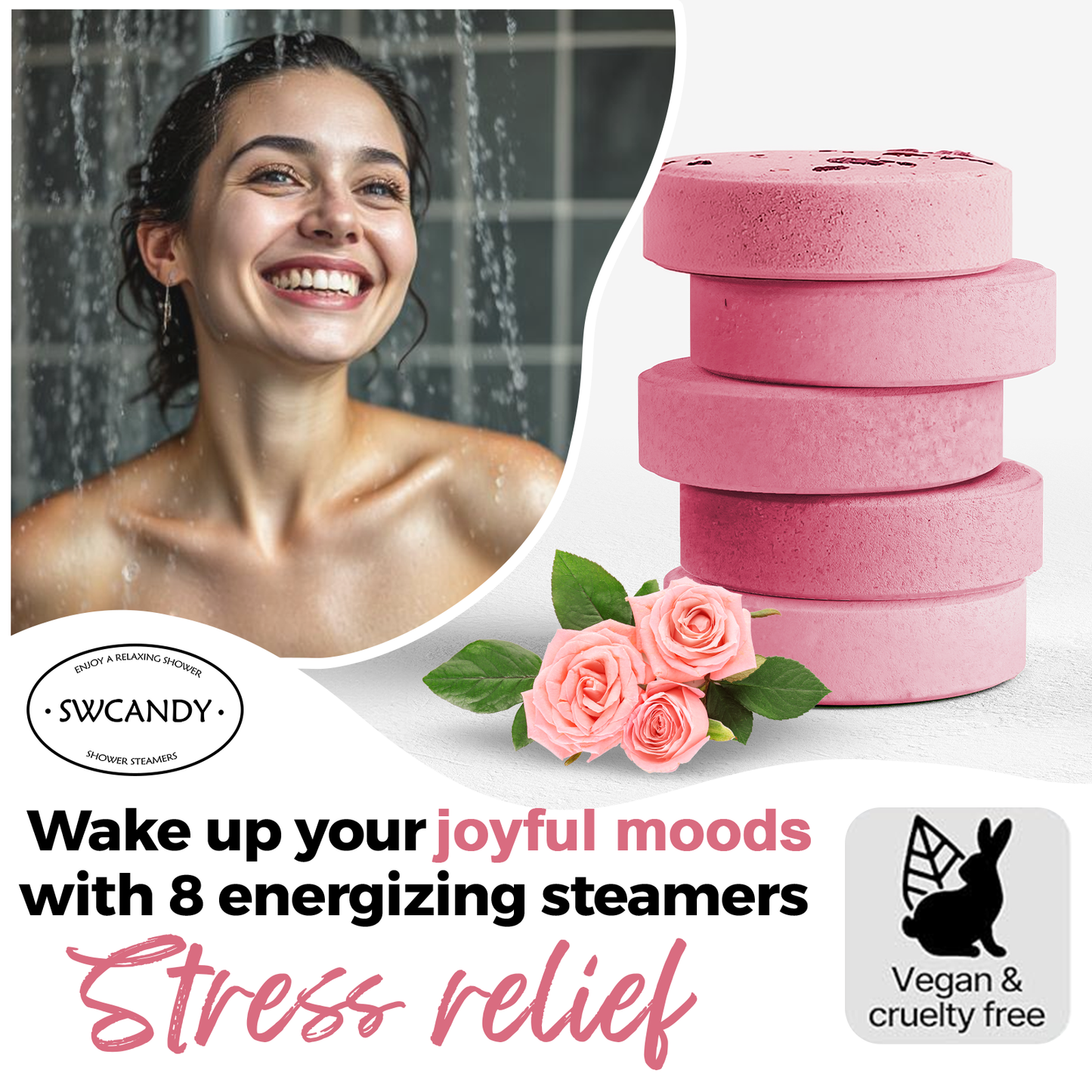 SWCandy Aromatherapy Shower Steamers Gifts Rose 8 Pcs - SWCANDY
