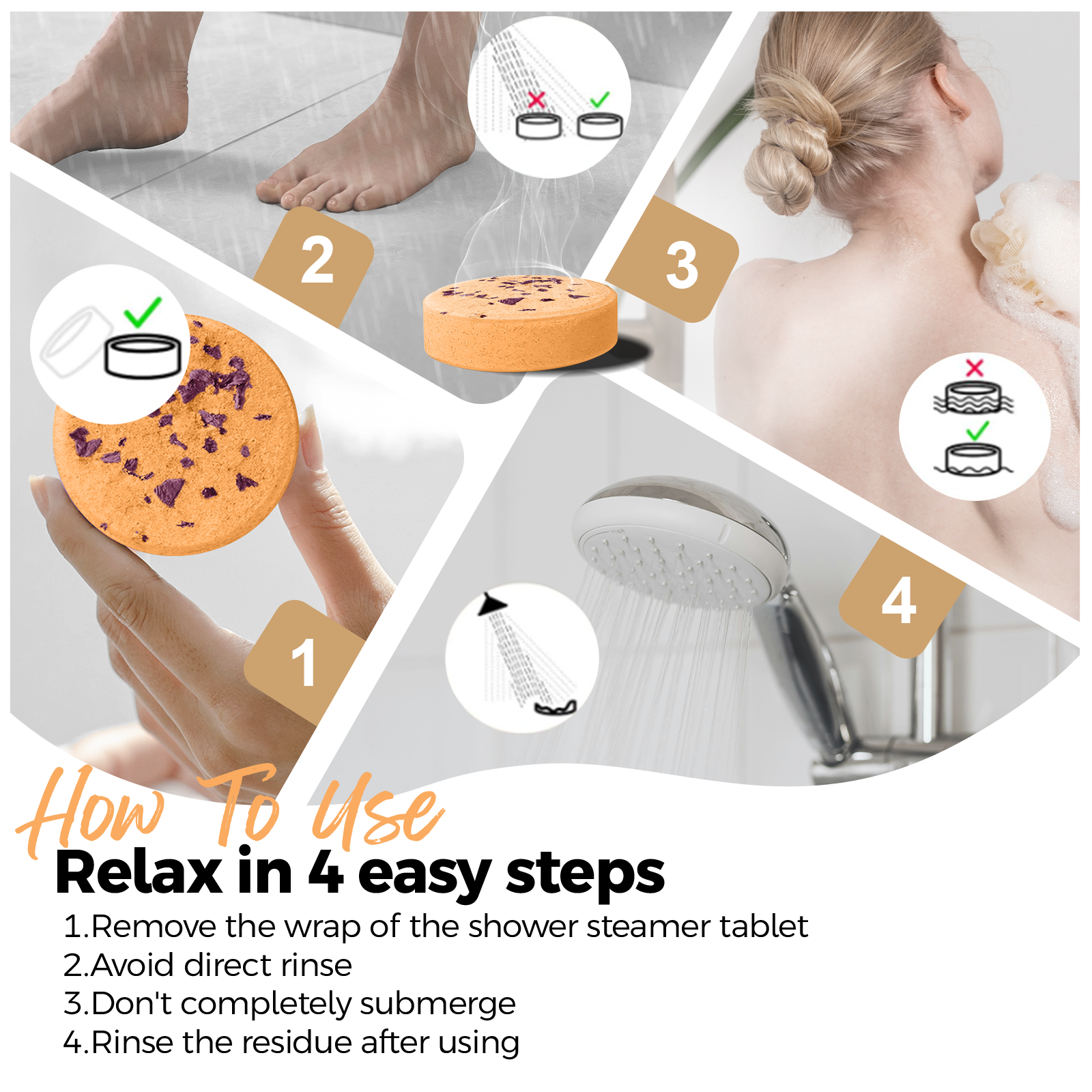 SWCandy Aromatherapy Shower Steamers Gifts Orange 8 Pcs - SWCANDY