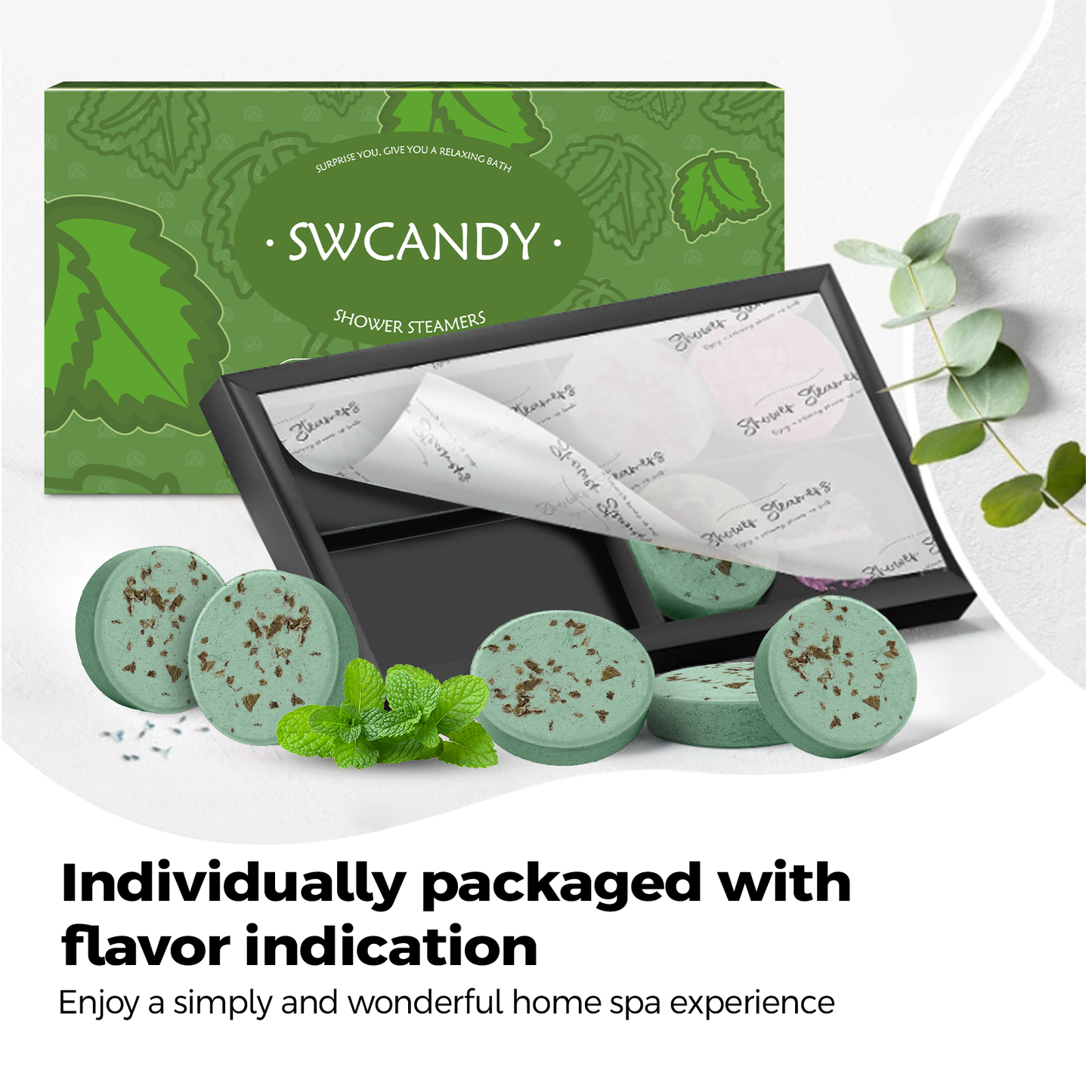 SWCandy Aromatherapy Shower Steamers Gifts Mint 8 Pcs - SWCANDY