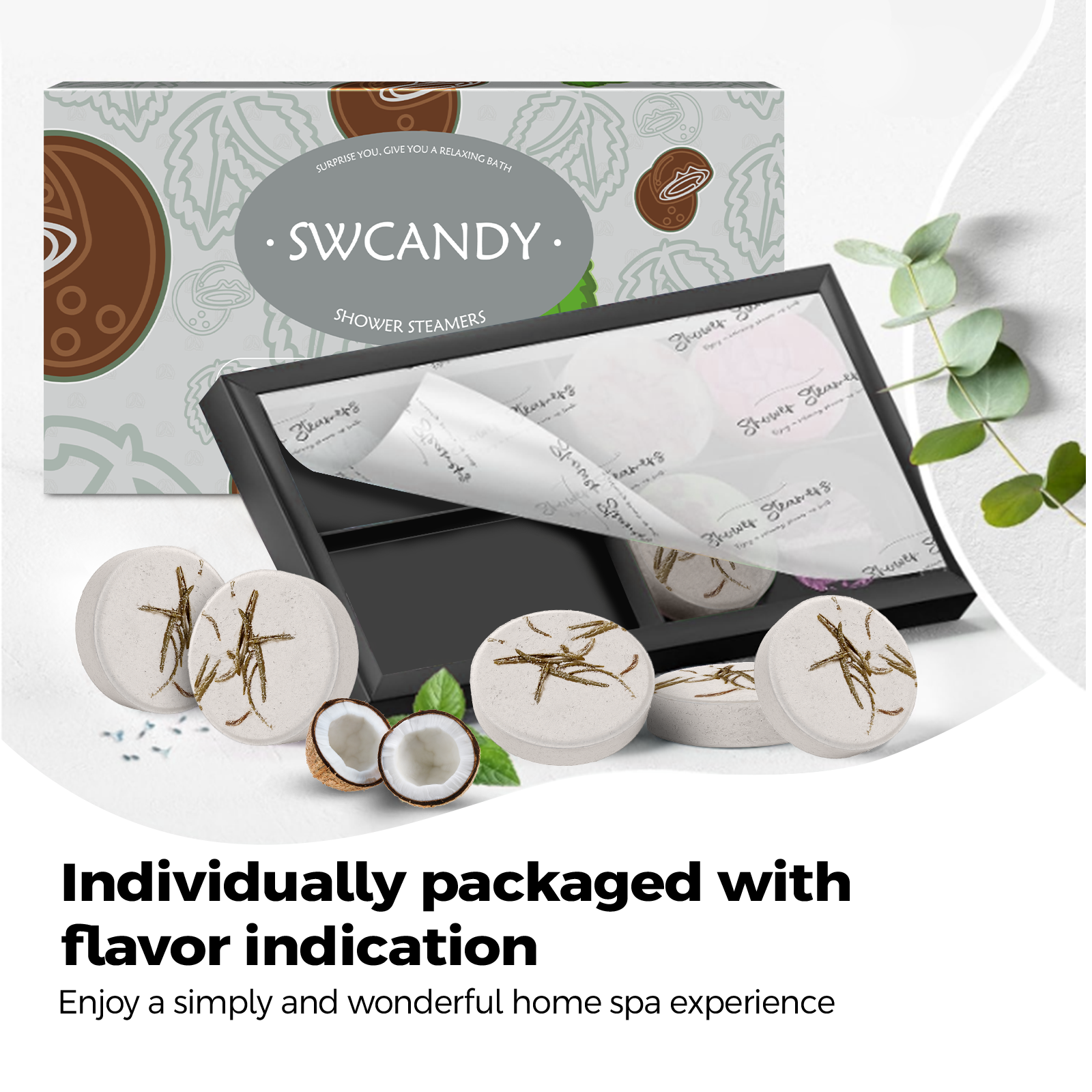 SWCandy Aromatherapy Shower Steamers Gifts Coconut Mint 8 Pcs - SWCANDY