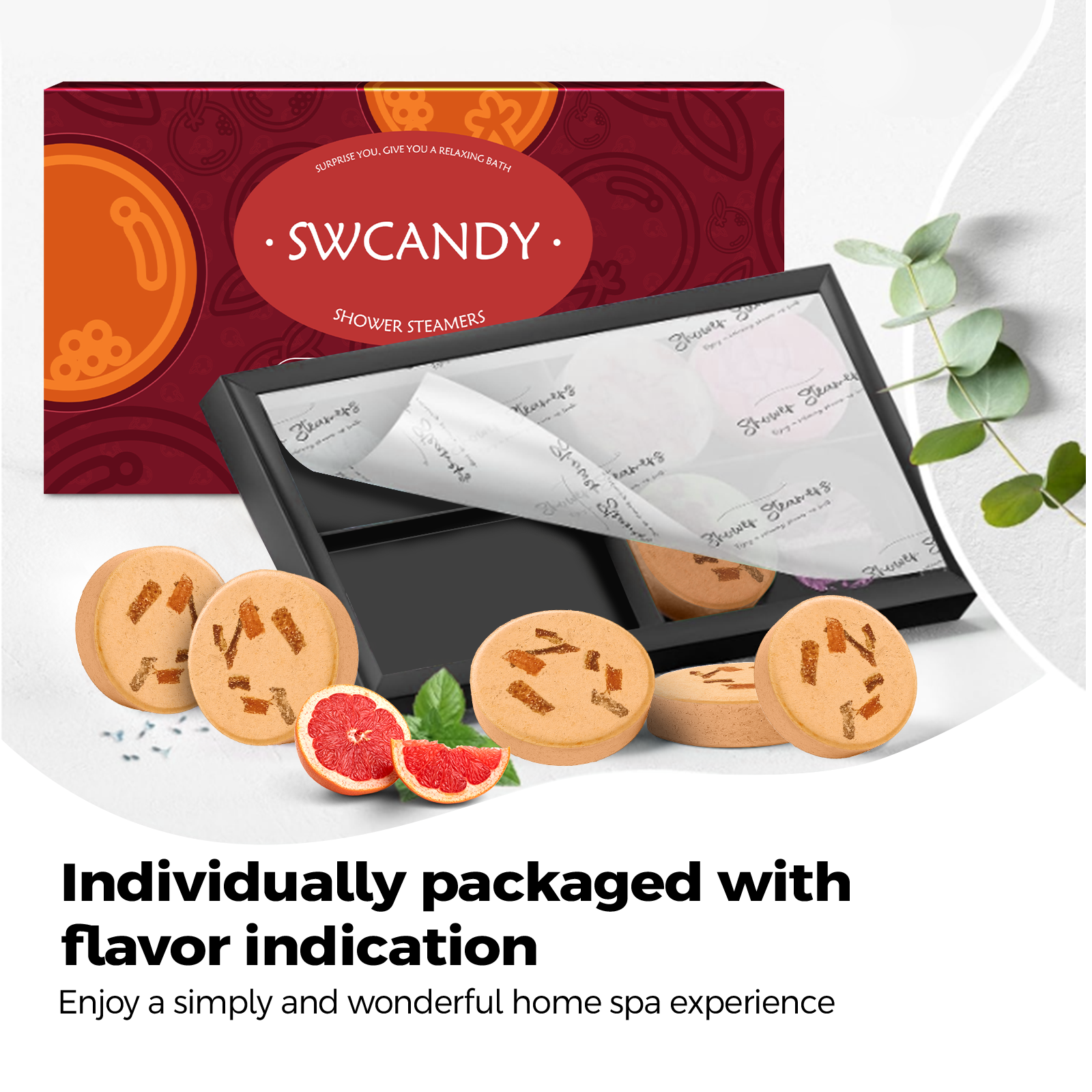 SWCandy Aromatherapy Shower Steamers Gifts Grapefruit 8 Pcs - SWCANDY
