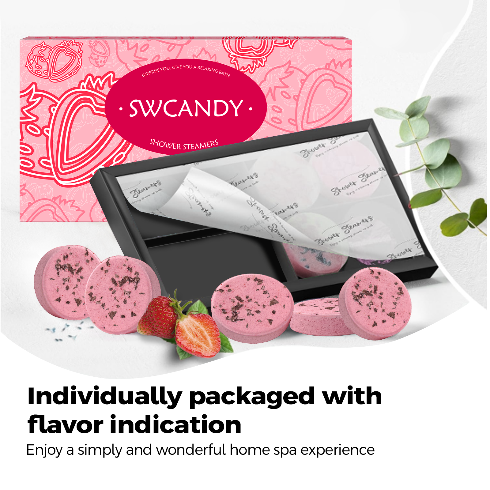 SWCandy Aromatherapy Shower Steamers Gifts Strawberry 8 Pcs