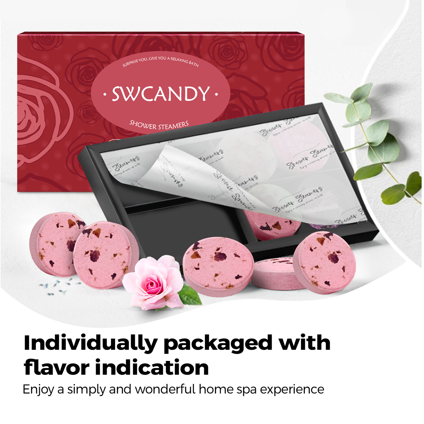 SWCandy Aromatherapy Shower Steamers Gifts Rose 8 Pcs - SWCANDY