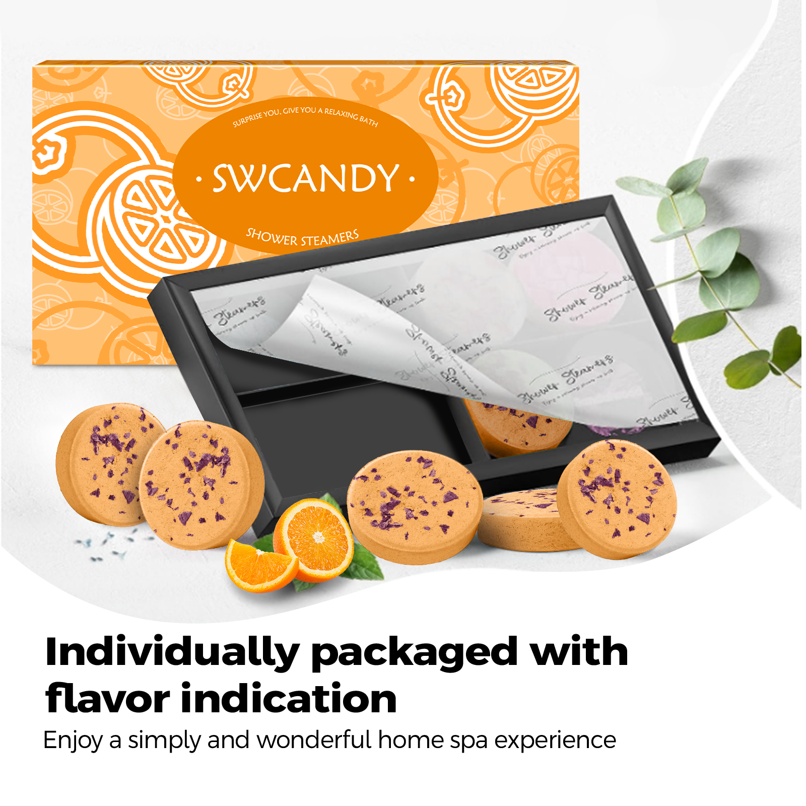 SWCandy Aromatherapy Shower Steamers Gifts Orange 8 Pcs - SWCANDY