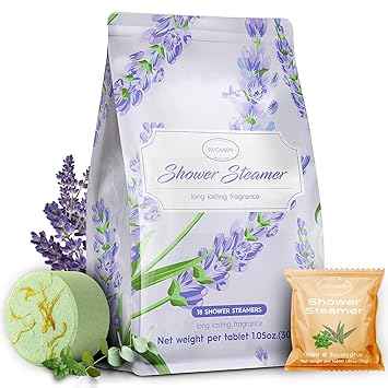 SWCANDY Aromatherapy Shower Steamers – 18 Pcs Lavender Essential Oil Pouch for Stress Relief and Spa at Home