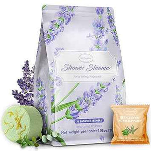 SWCANDY Aromatherapy Shower Steamers – 18 Pcs Lavender Essential Oil Pouch for Stress Relief and Spa at Home