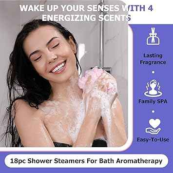 SWCANDY Aromatherapy Shower Steamers – 18 Pcs Lavender Essential Oil Pouch for Stress Relief and Spa at Home