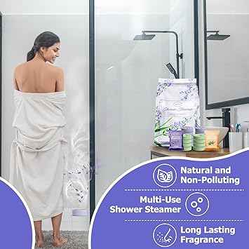 SWCANDY Aromatherapy Shower Steamers – 18 Pcs Lavender Essential Oil Pouch for Stress Relief and Spa at Home