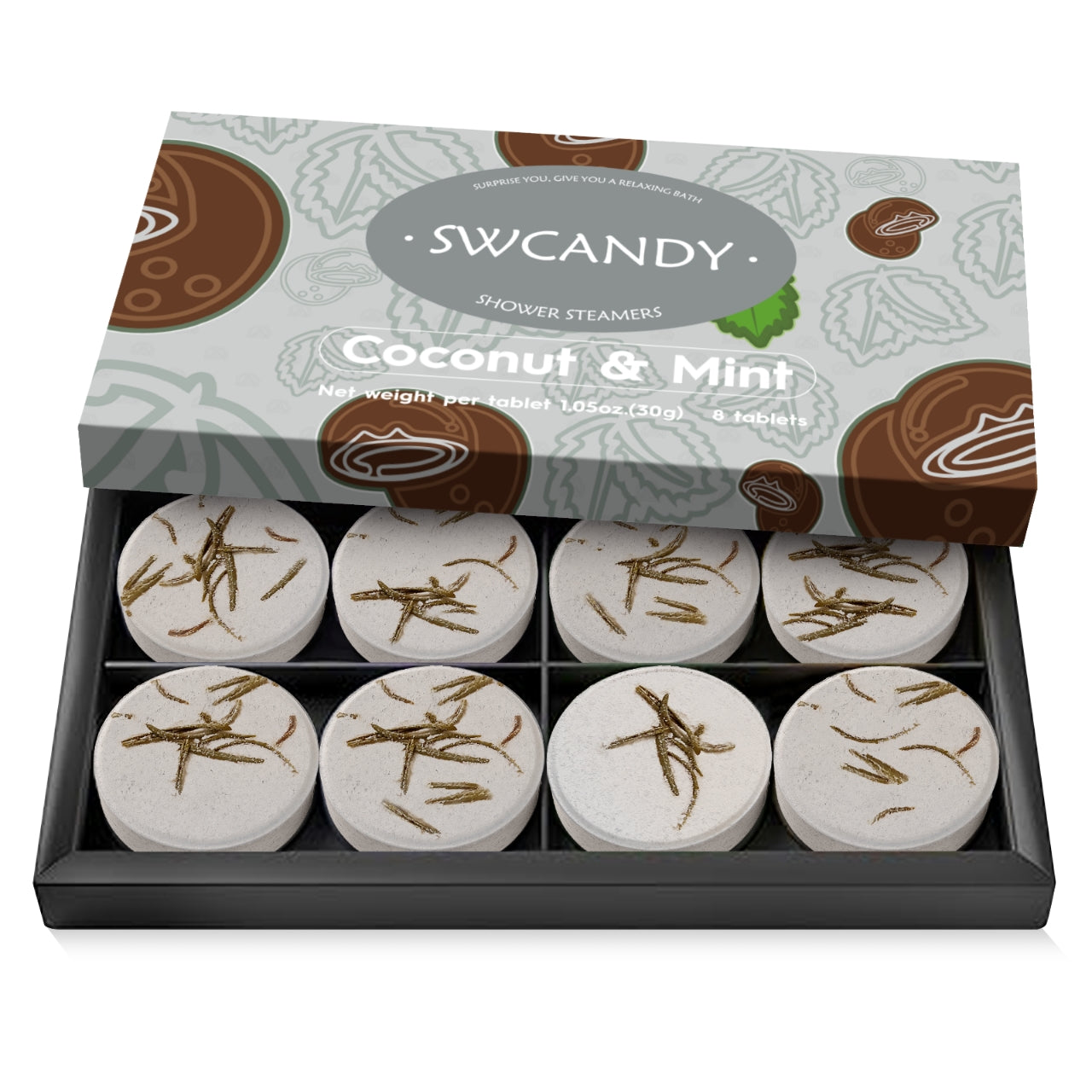 SWCANDY Aromatherapy Shower Steamers - Coconut Mint 8 Pcs Gift Set