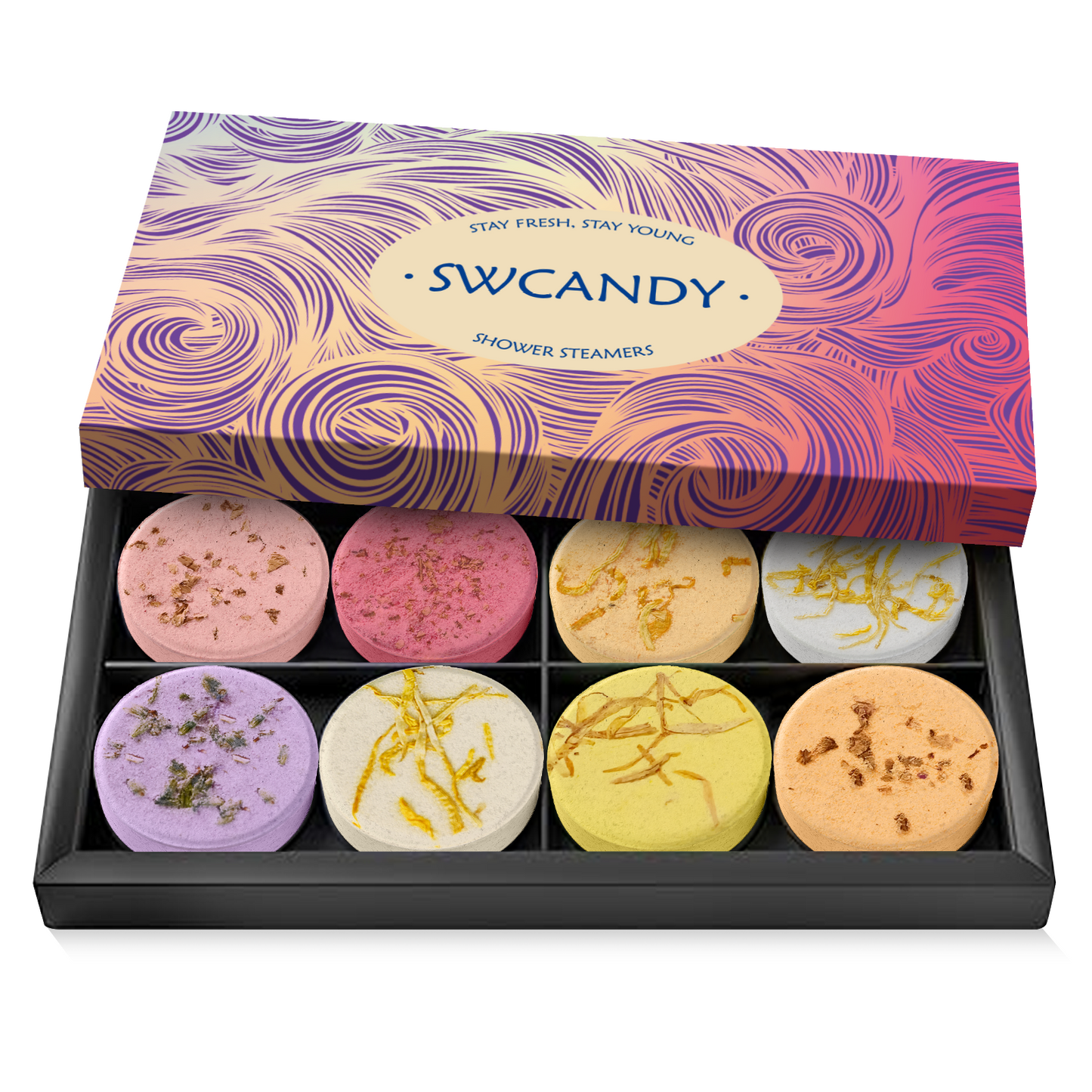 SWCANDY Aromatherapy Shower Steamers Gift Set - 8 Pcs Flower Relaxation Set