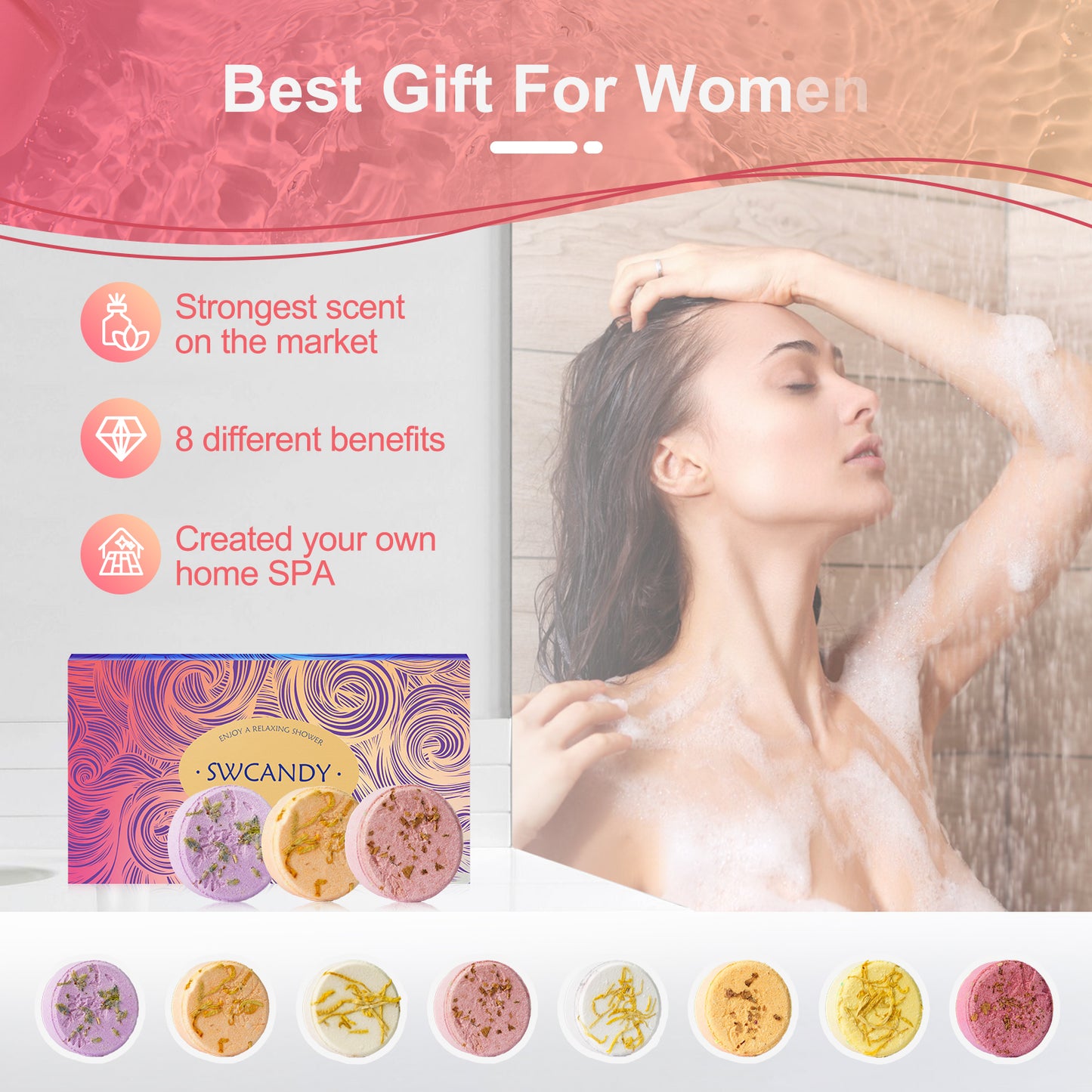 SWCANDY Aromatherapy Shower Steamers Gift Set - 8 Pcs Flower Relaxation Set