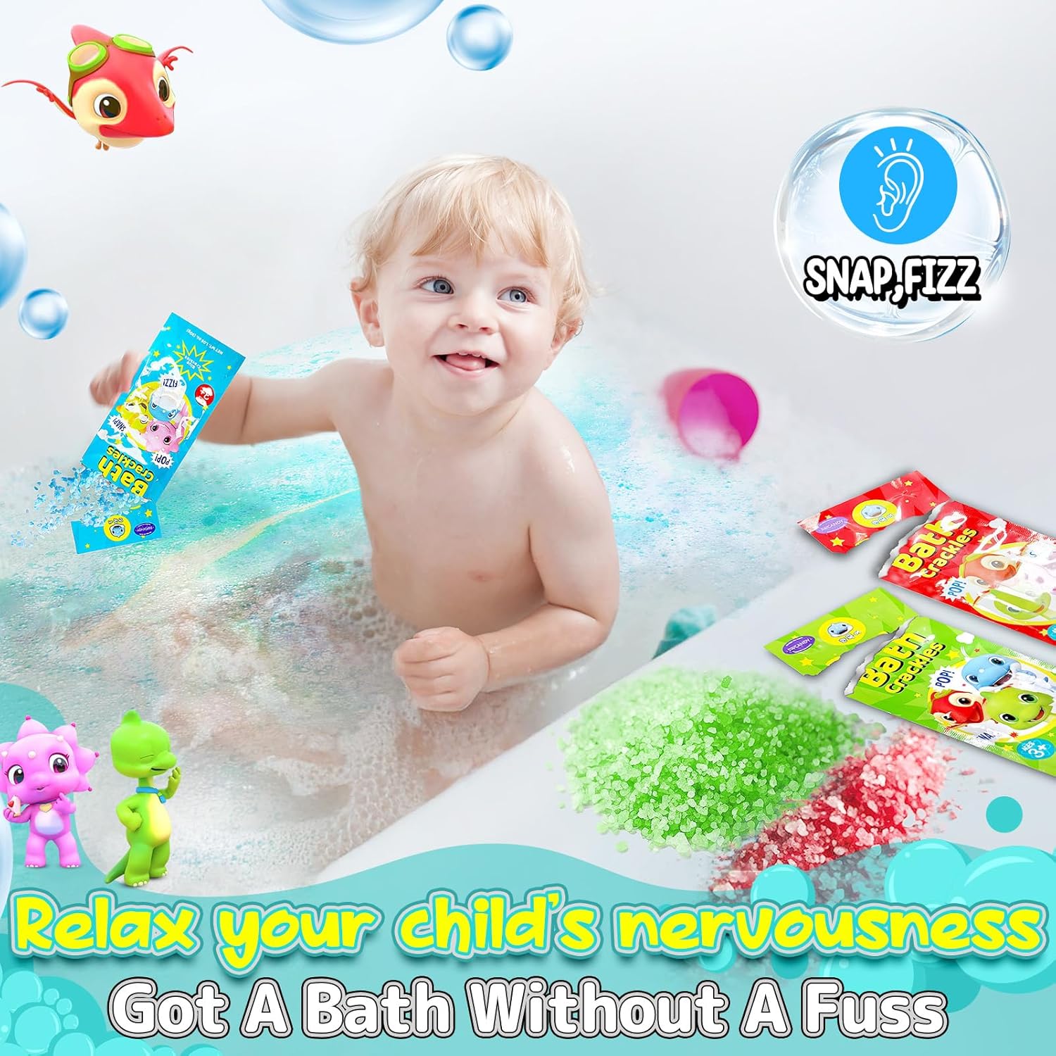 Bath Crackles for Kids 12 Pack, Toddler Bath Toys Nontoxic & Fragrance-Free a Unique Kids, Swirl Water for Fizzy Fun Easter Basket Stuffers