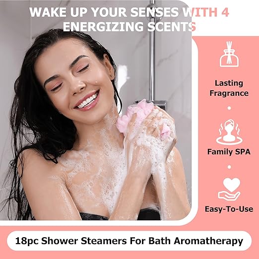 SWCANDY Aromatherapy Shower Steamers – 18 Pcs Essential Oil Pouch for Stress Relief and Spa at Home